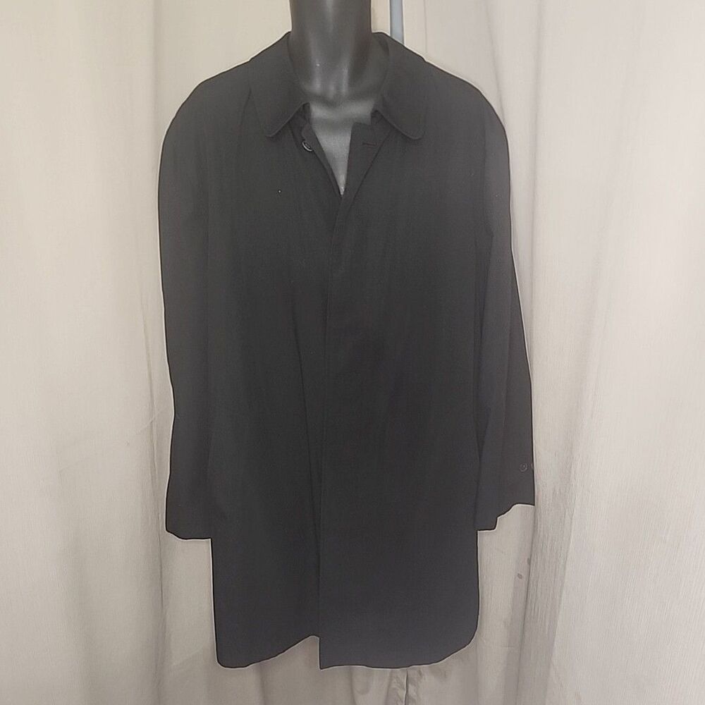 London Fog Men's Trench Coat SZ L Reg Black Cotton Removable Lining 34460